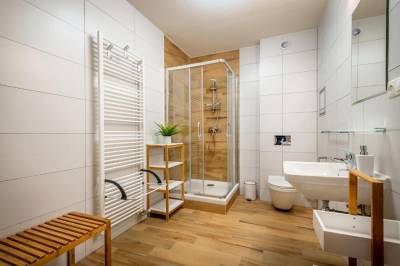 Rodinná izba s terasou - kúpeľňa so sprchovacím kútom a toaletou, Zaži Apartmány Liptovský Ján, Liptovský Ján
