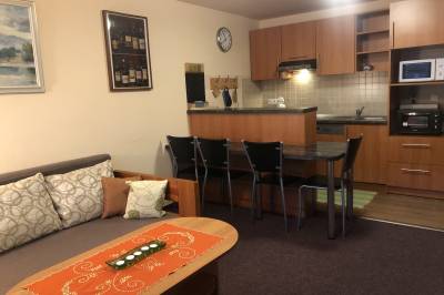 Rodinný apartmán – obývačka prepojená s kuchyňou, Chata BAJANA, Demänovská Dolina