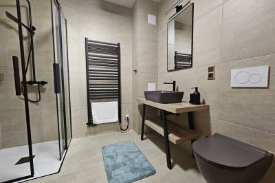 Apartmán číslo 5 - kúpeľňa so sprchovacím kútom a toaletou, Apartmány Jezerné Velké Karlovice, Velké Karlovice