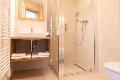 Kúpeľňa so sprchovacím kútom a toaletou, Chalet Mountain View, Nová Lesná
