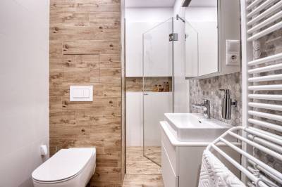 Apartmán 1 - kúpeľňa so sprchovacím kútom a toaletou, Trio Tatry Starý Smokovec, Vysoké Tatry