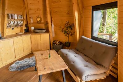 Obývačka prepojená s kuchynským kútom, Diamond Cabin Orava, Párnica