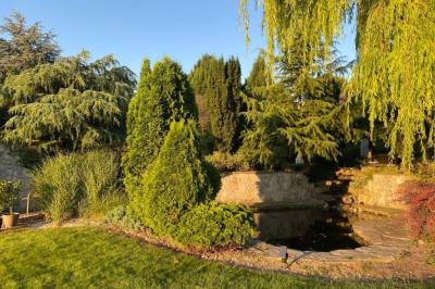 Upravená záhrada s jazierkom, La Maison de Notre Rewe, Žabokreky nad Nitrou