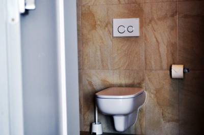 4-lôžkový apartmán – kúpeľňa so sprchovacím kútom a toaletou, Apartmány City AP, Trenčianske Teplice