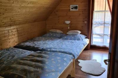Spálňa s manželskými posteľami, Zrubová chata Lumia, Liptovský Ján