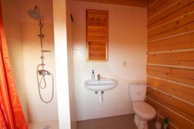Kúpeľňa so sprchovacím kútom a toaletou, Mountain View Cottage, Hrabušice