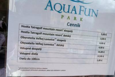 Cenník AquaFun parku, ApartLiv, Veľká Lomnica