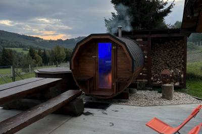 Sauna a vírivka, Chata a Luxusný drevený mobilný dom Vreščovské Sedlo, Skalité
