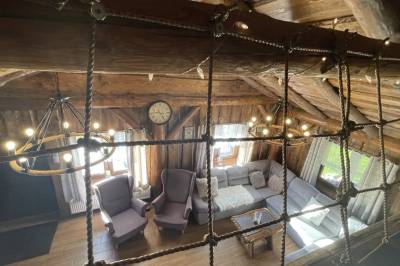 Chata - obývačka s gaučom, Chata a Luxusný drevený mobilný dom Vreščovské Sedlo, Skalité