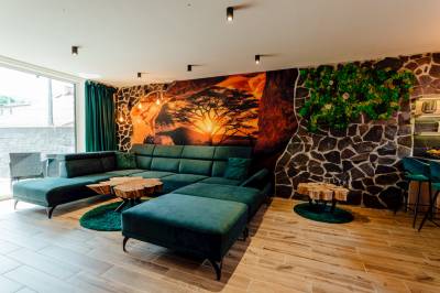 Obývačka s gaučom, PARADiSE Wellness Residence, Terchová