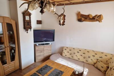 Obývačka s pohovkou a TV, Chata u Jeleňa, Oščadnica