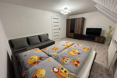 Apartmán 2 - spálňa s manželskou posteľou, Apartmány v Trávnici pri Podhájskej, Trávnica
