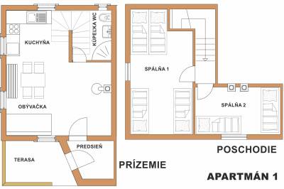 Apartmán č. 1 - pôdorys, Chata Hôrka, Zálesie