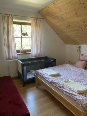 Dvojlôžková izba s manželskou posteľou a detskou postieľkou, Chata u Saganovcov, Závažná Poruba