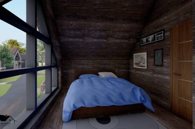 Prízemná chata s vírivkou - spálňa s manželskou posteľou, Rezort Bobrí potôčik, Bobrovník