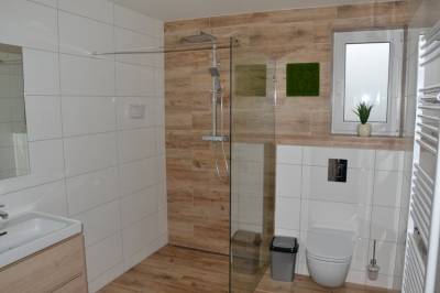 Kúpeľňa so sprchovacím kútom a toaletou, Bungalow, Liptovský Ján