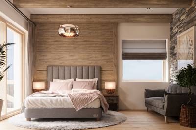 Chalet Oasis – White Pearl apartment (Apartmán s 2 spálňami) - spálňa s manželskou posteľou, Chalets Kvačianska dolina, Huty