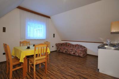 Apartmán (ľavá časť domu) (Apartmán s 2 spálňami) - kuchynka a gauč, Domček Jarka, Dedinky