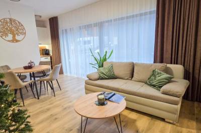 Obývačka so SMART TV a gaučom, Apartmanica Hrabovo 32 - 3A, Ružomberok