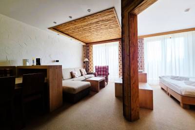 Obývacia izba prepojená s kuchyňou a jedálenskou časťou, Apartmán TRAVEL - Hotel Kukučka, Vysoké Tatry