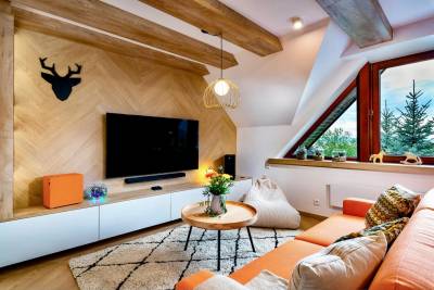 Spálňa s TV a rozkladacou pohovkou, AC Cactus Luxury Villa High Tatras private Wellness, Veľká Lomnica