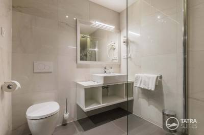 Kúpeľňa so sprchovacím kútom a toaletou, TATRA SUITES - Deforte Ellegance 201, Poprad