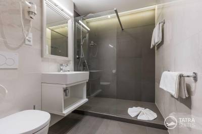 Kúpeľňa so sprchovacím kútom a toaletou, TATRA SUITES - Deforte Gallery 203, Poprad