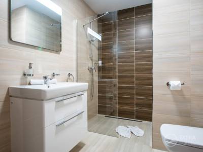 Kúpeľňa so sprchovacím kútom a toaletou, TATRA SUITES - Luxury Studio A302, Vysoké Tatry
