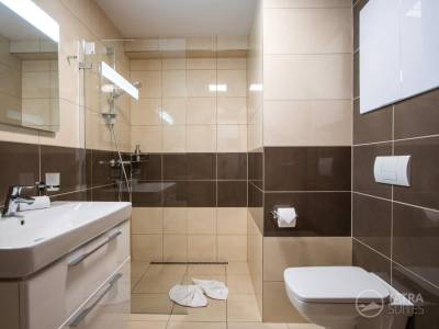 Kúpeľňa so sprchovacím kútom a toaletou, TATRA SUITES - Luxury Studio A304, Vysoké Tatry
