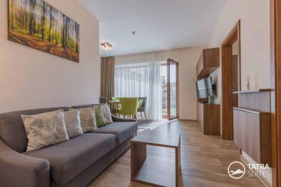 Obývacia časť s TV a rozkladacou pohovkou, TATRA SUITES - Harmony Apartment B301, Vysoké Tatry