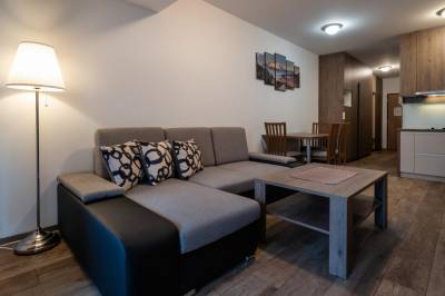 Obývacia časť s pohodlnou sedačkou, AC Apartmán Armeria 3.3, Vysoké Tatry