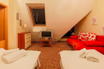 Apartmán s 3 miestnosťami - spálňa s 2 samostatnými posteľami, pohovkou a TV, Apartmánový dom Fatrapark s privátnym wellness, Ružomberok