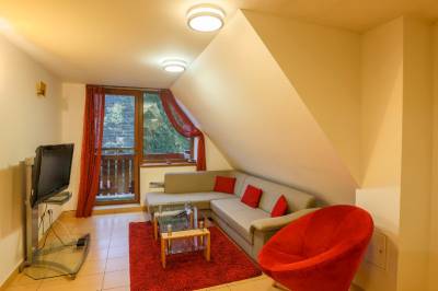 Apartmán s 3 miestnosťami - obývačka s TV a vstupom na balkón, Apartmánový dom Fatrapark s privátnym wellness, Ružomberok