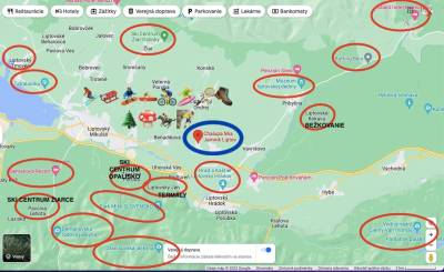 Mapa okolia na Liptove, Chalupa Mia Jamnik Liptov, Jamník