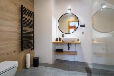 Kúpeľňa so sprchovacím kútom a toaletou, Chalet Tatras, Pribylina