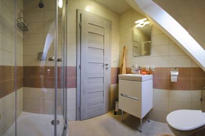 Kúpeľňa so sprchovým kútom a toaletou, Apartmánová drevenica Pemmeva, Vyšná Boca
