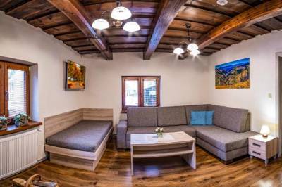 Obývacia miestnosť s pohovkou, Apartmánová drevenica Pemmeva, Vyšná Boca