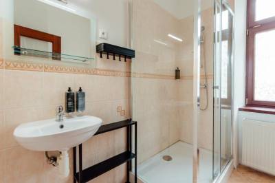 Dvojlôžková izba Deluxe s prístelkou - kúpeľňa so sprchovacím kútom, Botanický Dvor, Banská Štiavnica