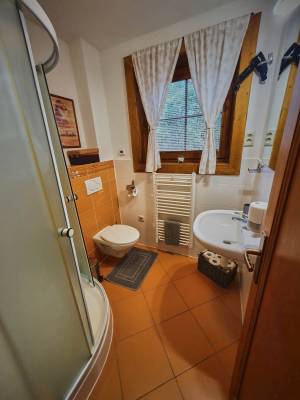 Kúpeľňa so sprchovacím kútom a toaletou, Chata Vŕšky, Terchová