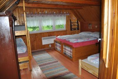 Spálňa s manželskou a 1-lôžkovou posteľou, Chalupa Bartošov, Zázrivá