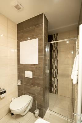 Kúpeľňa so sprchovacím kútom a toaletou, Apartmán Hrebienok D4, Vysoké Tatry