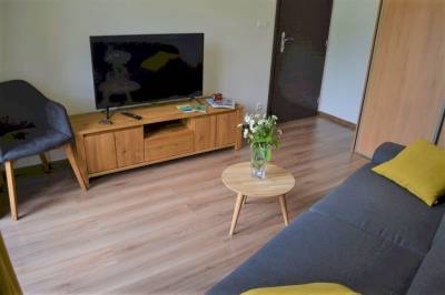 Obývačka s rozkladacím gaučom a LCD TV, Apartmán Bernard, Vysoké Tatry