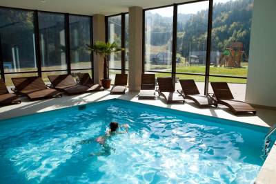 Vnútorný bazén s ležadlami, Hotel Salamandra, Hodruša - Hámre