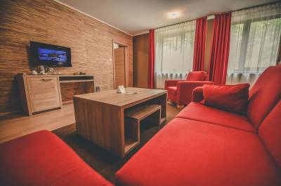 Apartmán Superior - obývačka s gaučom a LCD TV, Hotel Salamandra, Hodruša - Hámre
