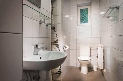 Kúpeľňa so sprchovacím kútom a toaletou, KAPINA - Chata pod lesom, Kvačany