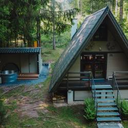 Chata v strede lesa so saunou a kaďou