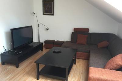 Spoločenská miestnosť s gaučom a LCD TV, Ubytovanie Eva, Oščadnica