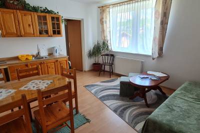 Apartmán - kuchyňa s jedálenským sedením a rozkladacím gaučom, Ubytovanie Lienka, Nová Lesná