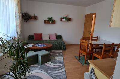 Apartmán - kuchyňa s jedálenským sedením a rozkladacím gaučom, Ubytovanie Lienka, Nová Lesná