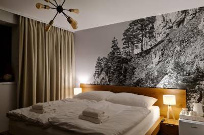 Apartmán s jednou spálňou a balkónom (Dvojlôžková izba) - spálňa s manželskou posteľou, Snowland Apartments, Valča